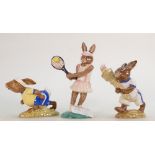 Royal Doulton bunnykins figures: Jogging DB22, Deuce DB450 and Olympic DB26 (3)