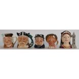 Royal Doulton small character jugs: jarge, katherine of Aragon D6657, Sam Johnson, Viking and