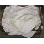 A collection of mixed textiles: including table cloths, bedding, nighties etc (3 trays).