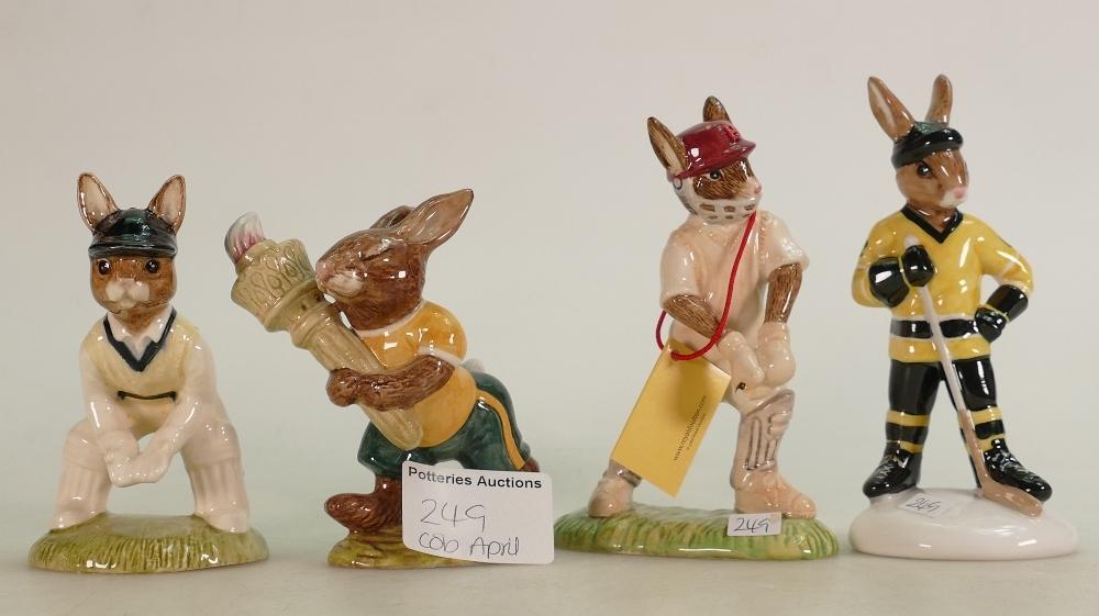 Royal Doulton bunnykins figures: Ice Hockey DB282, out for a duck ( damaged bat missing),