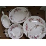 Royal Albert Lavender Rose dinner ware: to include dinner plates, gravy boat and saucer slat and