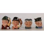 Royal Doulton Miniature Character Jugs: Granny D6526, TThe Slueth D6639, Macawber and Mad Hatter