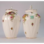 Royal Albert Old Country Rose lidded vases: height with lid 23cm