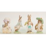 Royal Albert Beatrix Potter Figfures: lady Mouse, Benjamin Bunny, Peter Rabbit and Benjamin Ate A