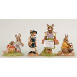 Royal Doulton Bunnykins figures Strawberries DB277: Schooldays Db57, Dutch DB274A and Baby (4)