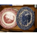 A collection of Grindley Blue / White & similar items to include: large oval platters & servers