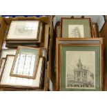 A large collection of local theme framed prints: 2 trays