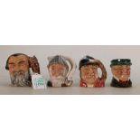 Royal Doulton Miniature Character Jugs: Gone Away D6545, Don Quixote D6511, Mr PickWick and Merlin