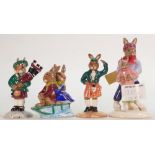 Royal Doulton Bunnylins figures Piper DB191: Scotsman Db180, Sleigh Ride Db4 and Don't let go (4)