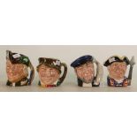 Royal Doulton Miniature Character Jugs: Capt Ahab D6522, Paddy, Guardsman D8582 and Robin Hood