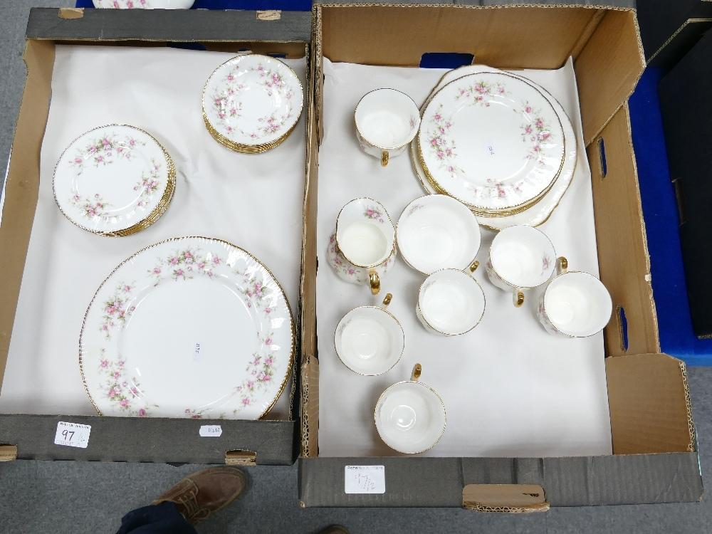 Paragon victoriana rose patterned teaset: together with additional dinner plates ( 2 trays) (