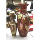 Large Chinese vase: with storks and floral design 61cm in height, together with damaged vase (2)