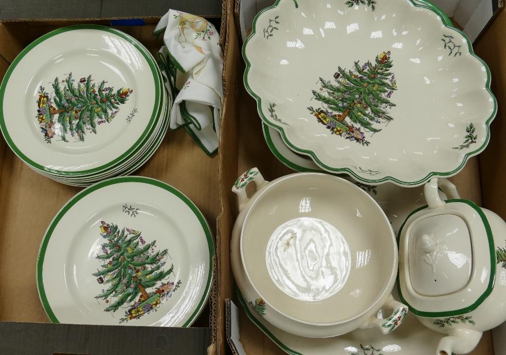 A large Collection of Spode Christmas Tree pattern dinnerware to include: dinner plates, Tureen,