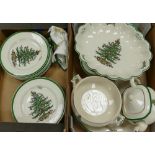 A large Collection of Spode Christmas Tree pattern dinnerware to include: dinner plates, Tureen,