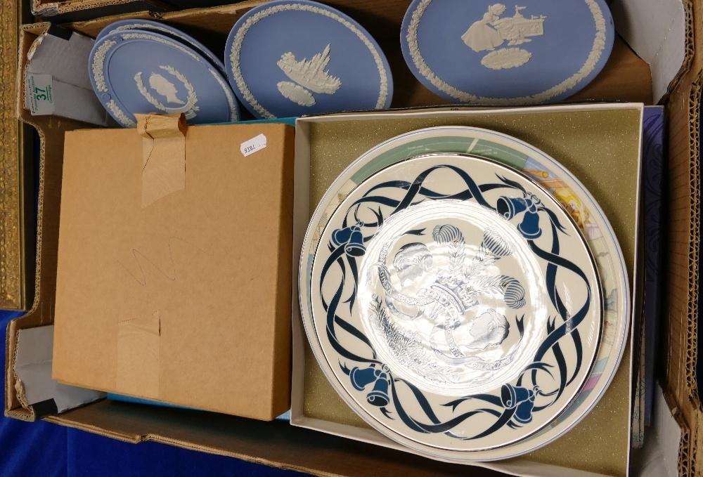 A collection of Wedgwood jasperware plates,Coalport plates etc: