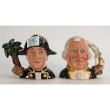 Royal Doulton pair of Small Character Jugs Fletcher Christian: D7075 and Captain Bligh D7074,