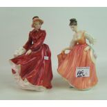 Royal Doulton Lady figures Louise Hn3207: and seconds Fairlady ( coral pink) HN2835 (2)