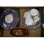 A collection of pottery including pair Royal Worcester jubille plates, Crown Devon dish and Wedgwood