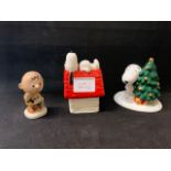 Wade C&S Snoopy figures: Snoopy on kennel. Snoopy by christmas tree & Charlie Brown