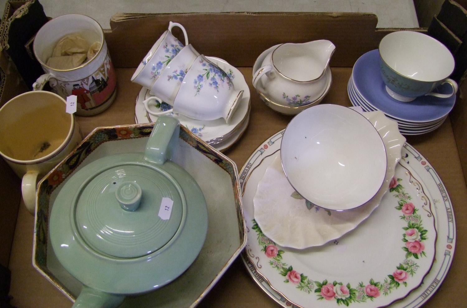 A mixed collection of ceramic items to include: RoyaL Albert Forget me not trios, Wood ware