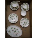 Wedgwood Wild Strawberry teacups & saucers: tray etc (16)