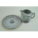 Spode pottery jug and plate decorated with ships. (2)