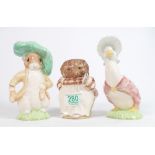 Large Royal Albert Beatrix Potter figures: Jemima Puddleduck, Benjamin Bunny and Mrs Tiggy Winkle(3)