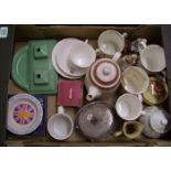 A mixed collection of pottery:including commemorative ware,Beswick,Teapot, Silver plated dish etc (