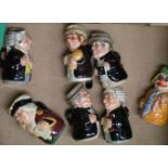 Royal Doulton Doultonville jugs: Mr Litigate, Mr Tonsil, Ref Cossock, and seconds figures Charlie