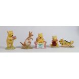 Royal Doulton Winnie the Pooh figures: Pooh & the Honeypot, Pooh & the present, tigger sign the
