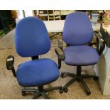 Blue upholstered office swivel chairs: x 2