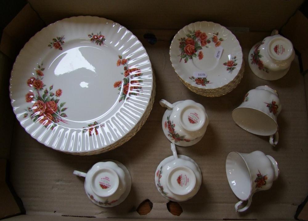 Royal Albert Centennial Rose tea and dinner ware items: 6 dinner plates and 6 cups and saucers (1