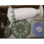 A collection of Wedgwood jasperware items: together with an embossed Queensware lamp base (A/F).
