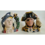 Royal Doulton large character jugs: Bonnie Prince Charlie D6858 & Vice Admiral Lord Nelson D6932(2)