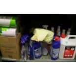 A quantity of cleaning products: bleach, disinfectants etc.