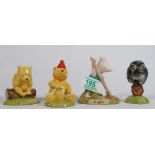 Royal Doulton Winnie The Pooh figures: Under The Name WP36, Pooh in Party Hat WP33, Piglet