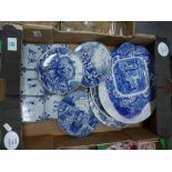 Spode and Delft blue & white decorative items: to include tiles, plates etc