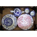 A mixed collection of ceramics: including Burleigh Ware Willow tea ware items, blue and white