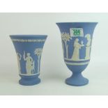 Wedgwood jasperware vases, tallest height 19cm. (2) (chip to top edge of largest)