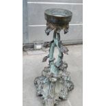 Heavy casted bronzed ornate plant stand base: with leaf and berry design. Height 44cm