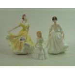 Royal Doulton figures: Angela HN2389, Ninette HN2379 and Julie HN2995 (arm at fault) (3).