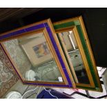 Two tiled framed mirrors: one blue, one green