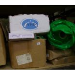 A quantity of various coat hangers: clips, plastic bags etc