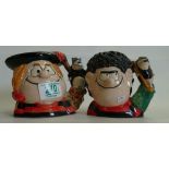 Royal Doulton small character jugs Dennis and Gnasher D7033 and Mini The Minx D7036 (2)