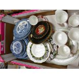 A mixed collection of items to include blue & white plates: Royal Albert provincial flowers side