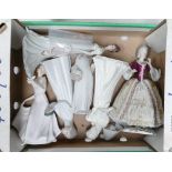 A collection of pottery lady figures to include: damaged Unter Weiss Bach figure,