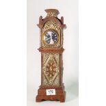 Good 19th century miniature grandfather clock: Oak case with brass decoration and later movement,