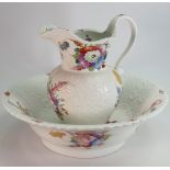 19th Century Floral embossed pottery Large Jug & Bowl: height 29.