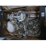 A collection of silver plated items to include: Coasters, condiment sets,