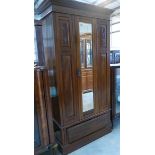 Edwardian Satin Wood Mirror Fronted Wardrobe: